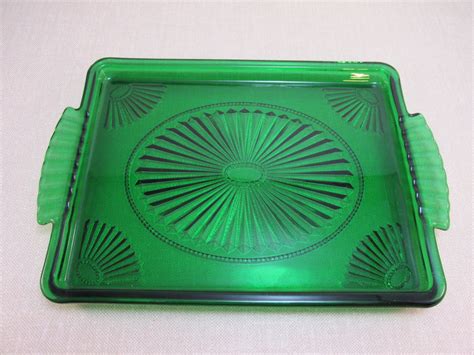 Vintage Green Glass Tray Emerald Accent From Avon Serving