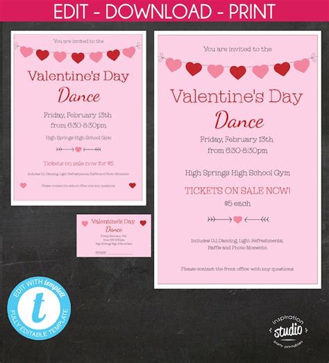 Valentines Day Sweetheart Dance Dance Event Template Printable