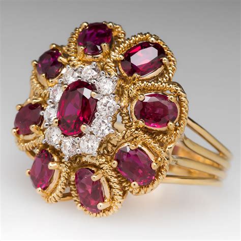 S Natural Ruby Diamond Cocktail Ring K Gold Ruby Jewelry Ring