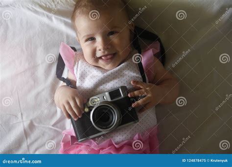 Baby Girl With Photo Camera Stock Image Image Of People Camera