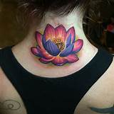 Lotus tattoo bright colors pink purple neck tattoo | Neck tattoo, Lotus tattoo design, Flower tattoo