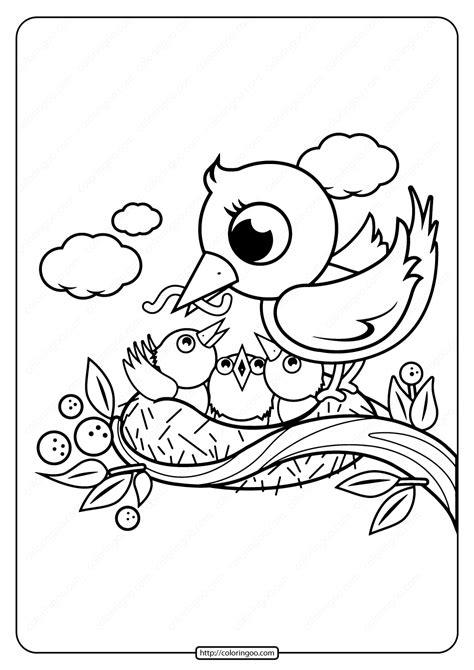 Mother And Baby Birds In Nest Coloring Page Coloring Pages Bird