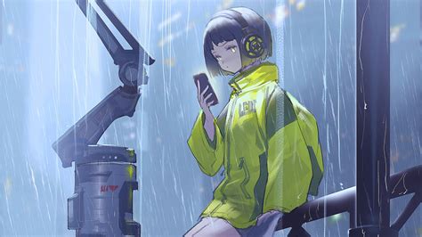1920x1080 Anime Girl Scifi Umbrella Rain 4k Laptop Full Hd