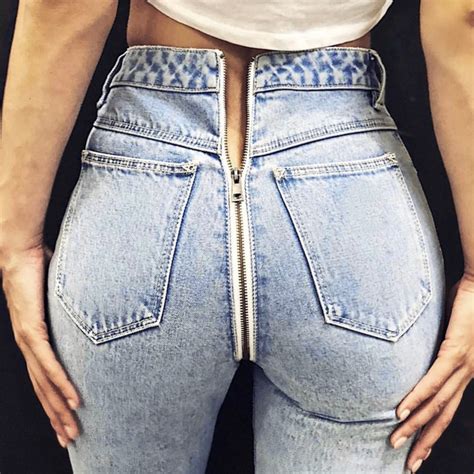 2020 Hot Sale Trendy Open Crotch Jeans Butt Zip Back Zipper Women Sexy
