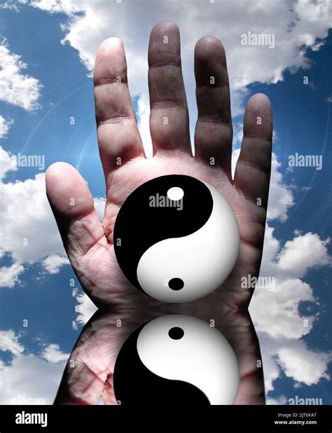 Hand Clouds And Yin Yang 3d Rendering Stock Photo Alamy