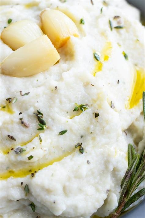 Roasted Garlic Mashed Cauliflower Vegan Paleo Keto Side Dish Recipe Mashed Cauliflower