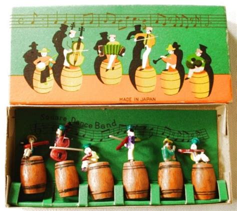 Vintage Square Dance Band Japan Miniature Wood Figures In