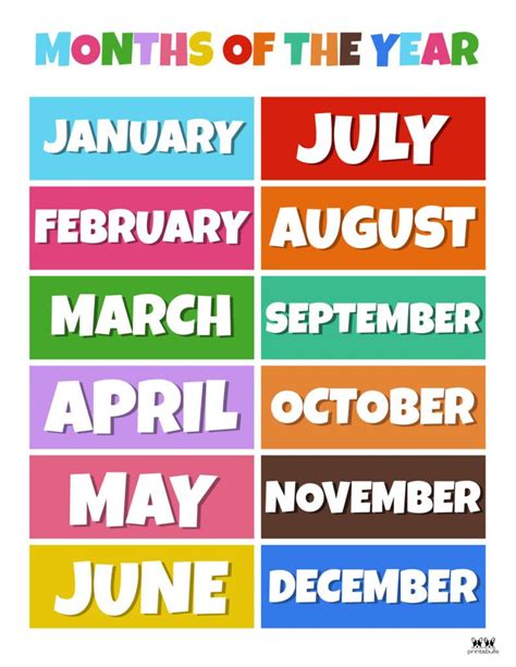 Months Of The Year Printable 2 Months In A Year Preschool Charts