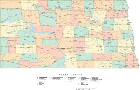 State Map Of North Dakota In Adobe Illustrator Vector Format Detailed