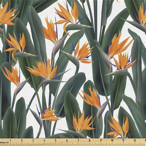 Tropical Fabric By The Yard Continuous Pattern With Bird Of Paradise