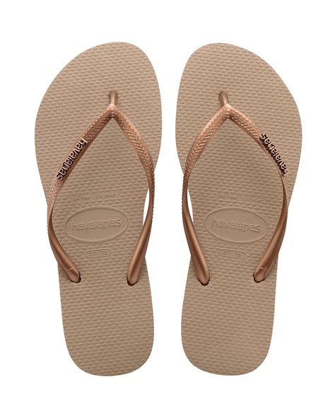 havaianas brazil women flip flops rose gold slim metallic logo sandal new ebay