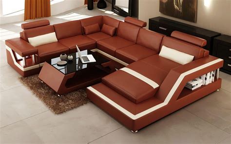 Modern Emerson Leather Sectional U Shape Storageandchaise Loungejubilee
