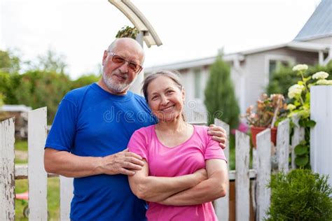 Cute Older Men And Women At Gate Of Country House Stock Photo Image Of Neighbor Person