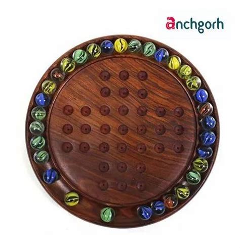 Wooden Solitaire Game Board With Glass Marbles Number Of Players One