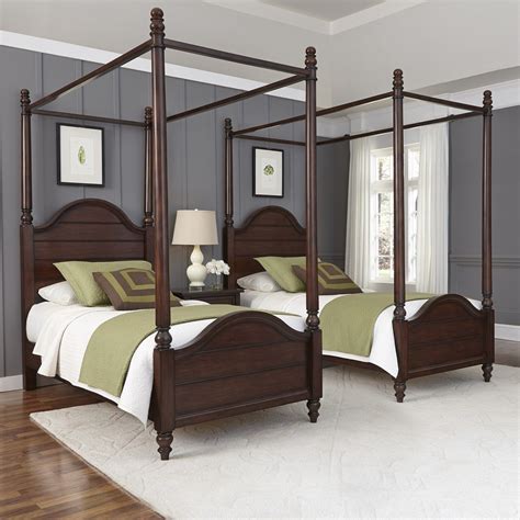 Country Comfort Two Twin Canopy Beds And Nightstand Home Styles