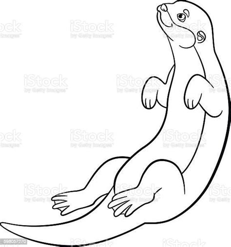 Coloring Pages Little Cute Otter Swims Stock Illustration Download