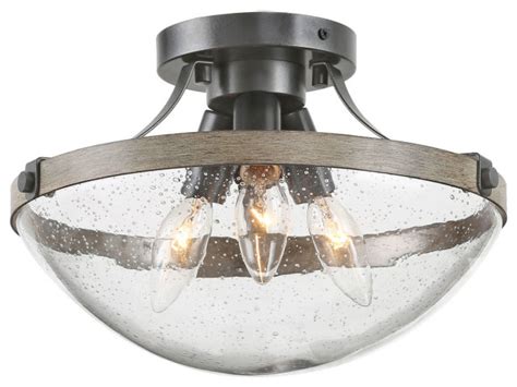 Each of the ceiling light is handcrafted of sturdy iron, solid wood, and crystal. Modern Farmhouse 3-Light Semi Flush Mount - Transitional - Flush-mount Ceiling Lighting - by LNC