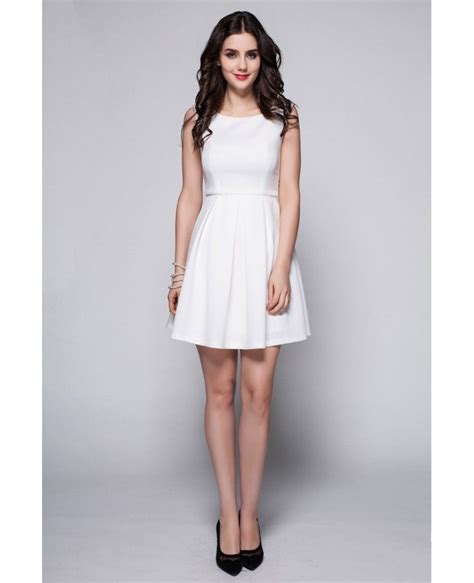 Little White High Neck Simple Short Dress Dk244 667