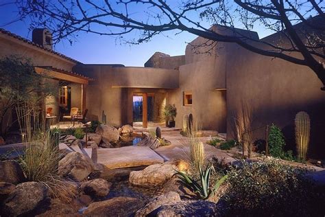 Santa Fe Style In 2020 Hacienda Style Desert Homes Architecture