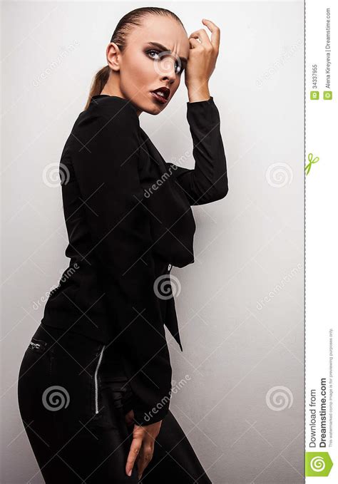 Beautiful Woman Pose In Studio Vogue Style Photo Stock Image Image