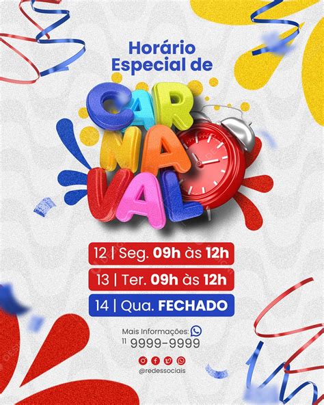 Social Media Horário Especial De Carnaval Aviso De Carnaval Psd