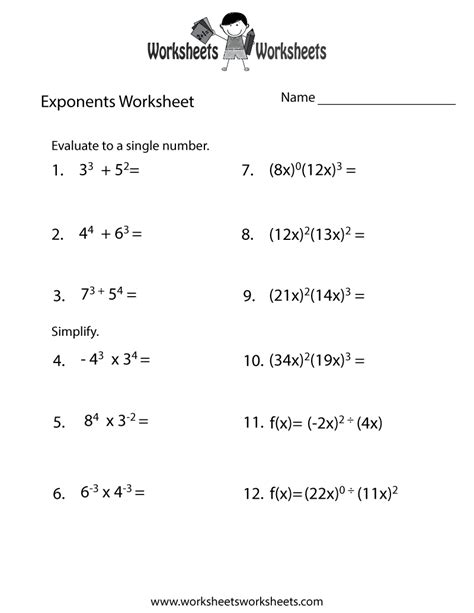 Exponents Review Worksheet Free Printable Educational Worksheet