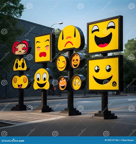 Engaging Emoji Signs Capturing Attention On The Streets Stock Photo