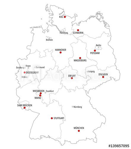 Map Of Germany With Main Cities And Provinces In White