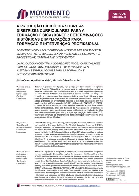 Pdf A ProduÇÃo CientÍfica Sobre As Diretrizes Curriculares Para A