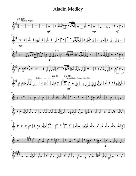 Aladin Sheet Music For French Horn Solo