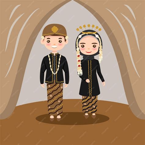 Java Couple Avec Robe De Mariée Traditionnelle Java Culture Vecteur
