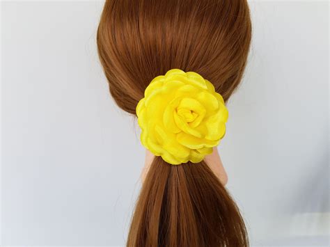 Satin Rose Flower Ponytail Holder Hair Tie Hair Elastic Etsy Flower