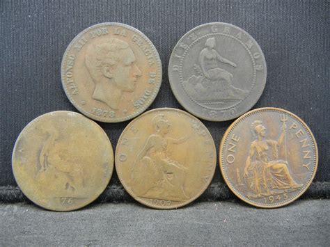 5 Old Large Foreign Copper Coins 3 From The 1800s