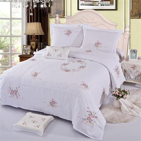 Embroidered White Cotton Bedspreadprincess Lace Beddingcomforter Set
