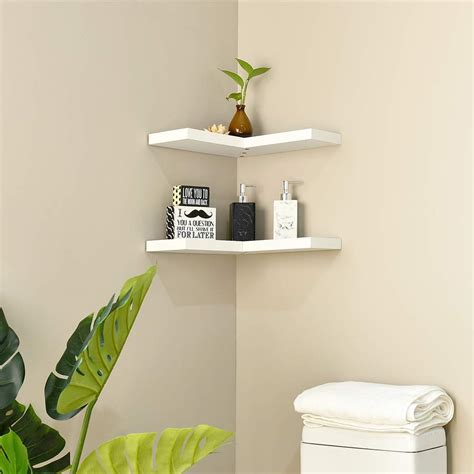 Floating Corner Shelf Set Of 2 White Wellandstore