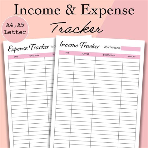 Income And Expense Tracker Printable Income Tracker Log Etsy Uk