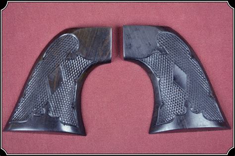 Fleur De Lys Checkered Grips Of Ebony Wood For Colt Saa