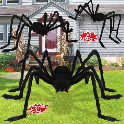 buy halloween giant spider decorations 3 pack realistic halloween spider props fake y hairy