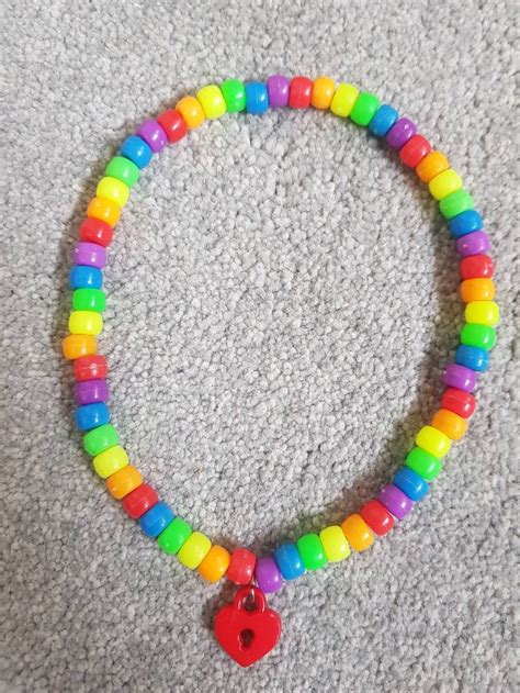 Rainbow Kandi Necklace With Heart Charm Lgbt Pride Decora Etsy