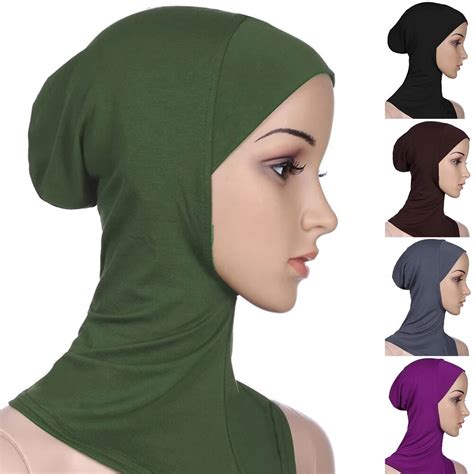 Womens Islamic Under Scarf Ready To Wear Muslim Full Cover Inner Hijab Caps Soft Solid Color