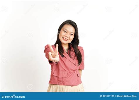 Showing Peace Finger Sign Of Beautiful Asian Woman Stock Image Image Of Singapore Southeast