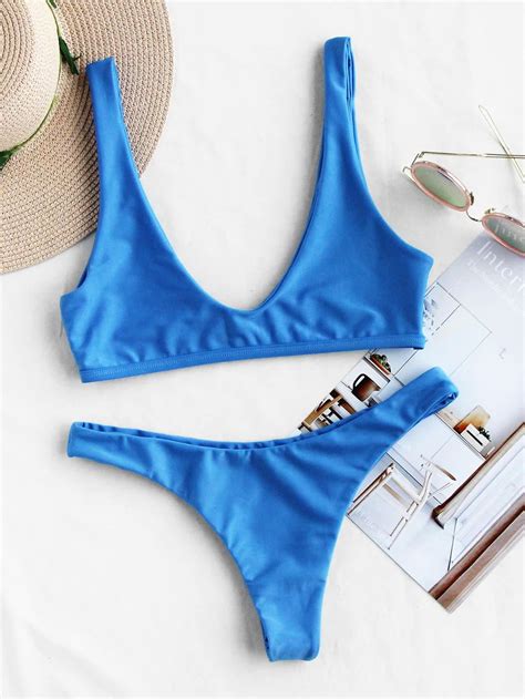 Plunge Neckline Beach Bikini Set Sheinsheinside