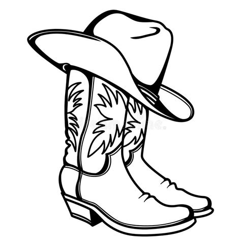 Cowboy Boots And Western Hat Vector Graphic Hand Drawn Illustration