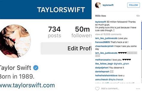 Taylor Swift Celebrates 50m Instagram Followers