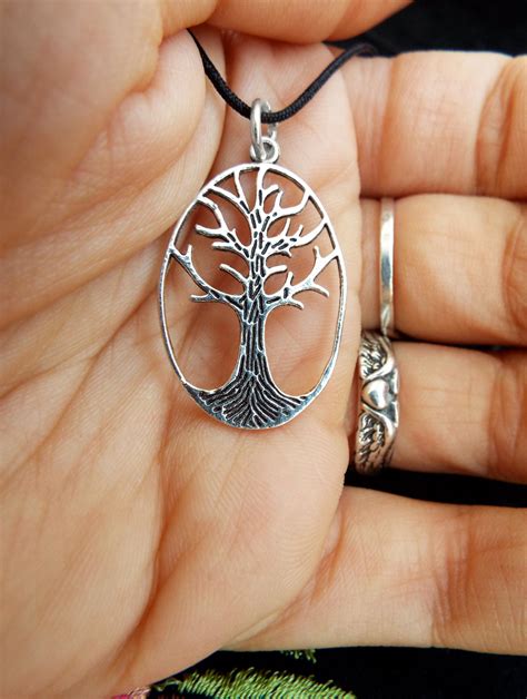 Tree of Life Pendant Silver Protection Handmade Sterling 925 Necklace Gothic Dark Jewelry Symbol ...