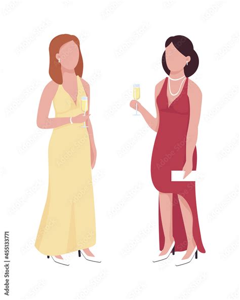 Beautiful Ladies Attending Formal Event Semi Flat Color Vector