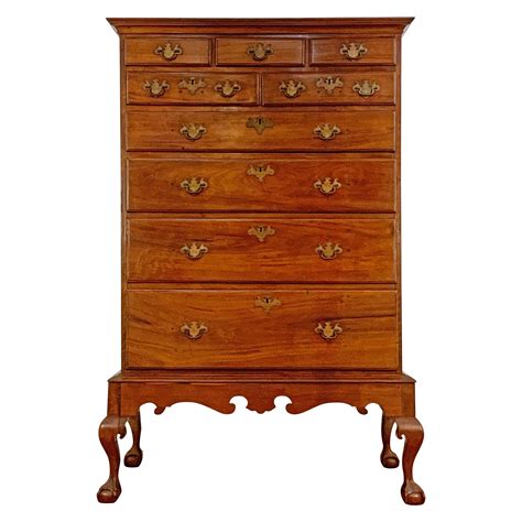 Tiger Maple Queen Anne High Chest With Bonnet Top Massachusetts For