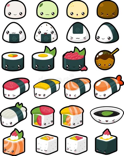 Kawaii Japanese Food In White Background Stock Vector Illustration Of