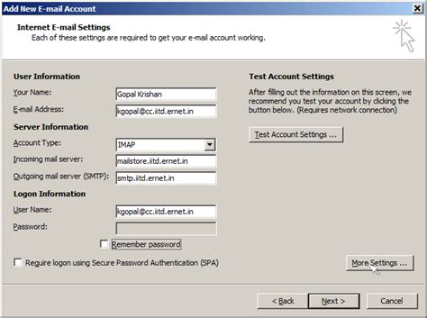 On the account settings window, select the account you're trying to troubleshoot and select change. Email configuration screenshots for Microsoft Outlook