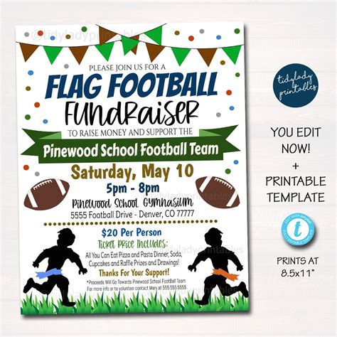 Flag Football Fundraiser Flyer School Pto Pta Team Benefit Etsy